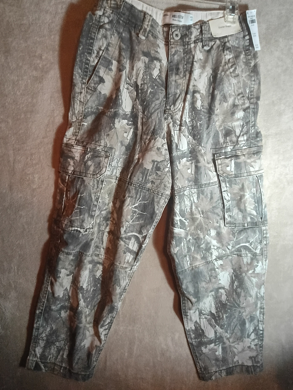 New Hollister Skater Baggy Men's Cargo Pants Camo Gray/Brown Cotton W26 L30